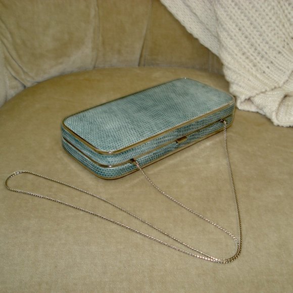 Auth DARBY SCOTT Italy Genuine Lizard Shoulder Clutch Minaudiere Bag - Picture 3 of 7